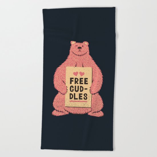 Cute Bear Free Cuddles Pink Beach Towel