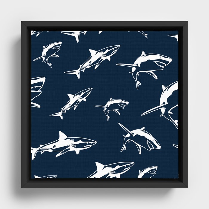 shark maritim nautical seamless pattern Framed Canvas