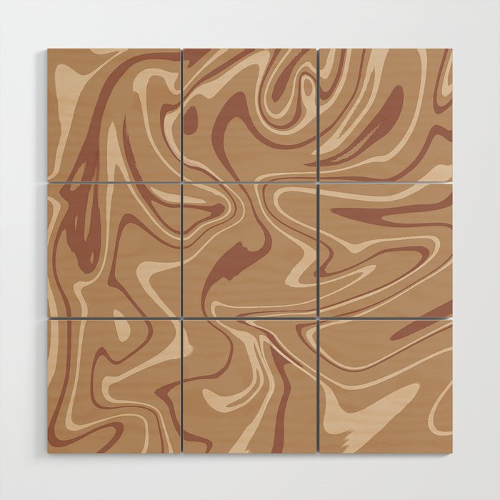 Modern Cappuccino Brown  Liquid Marble Abstract Wood Wall Art