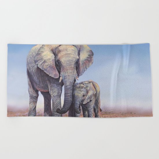 Elephants Mom Baby Beach Towel