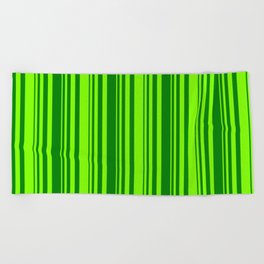 [ Thumbnail: Chartreuse & Green Colored Striped/Lined Pattern Beach Towel ]