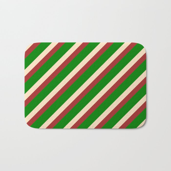 Brown, Green & Bisque Colored Stripes Pattern Bath Mat