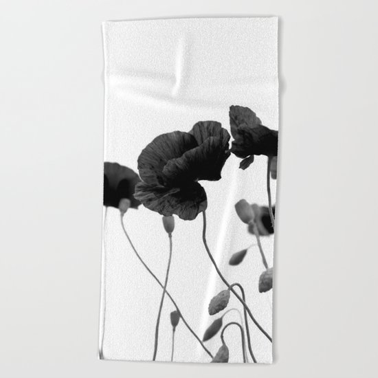 Poppy (black and white) Beach Towel