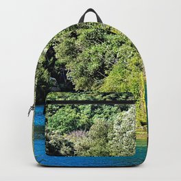 River Bend Forest Landscape Backpack | Stream, Scenery, Photo, Outdoors, Sunny, Banks, Bend, Woods, Water, Forest 