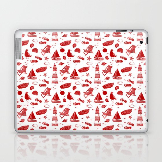 Red Summer Beach Elements Pattern Laptop & iPad Skin