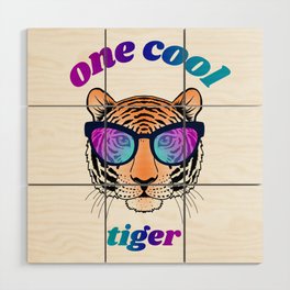 Cool tiger face with gradient glasses Wood Wall Art