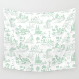 Toile de Jouy Vintage French Light Green & White Wall Tapestry