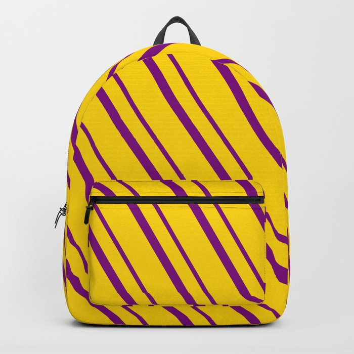 Yellow and Purple Colored Lined Pattern Backpack