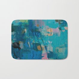 April Showers Bath Mat | Artist, Abstract, Abstractart, Creativity, Femaleartist, Teal, Contemporaryart, Texture, Water, Pink 