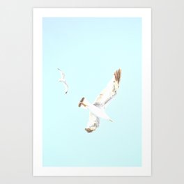 Seagulls Flying Art Print | Digital, Birds, Photo, Wings, Aquablue, Sky, Light, Bright, Animal, Digital Manipulation 