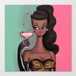 Brunette Pinup Girl with Pink Champagne Canvas Print