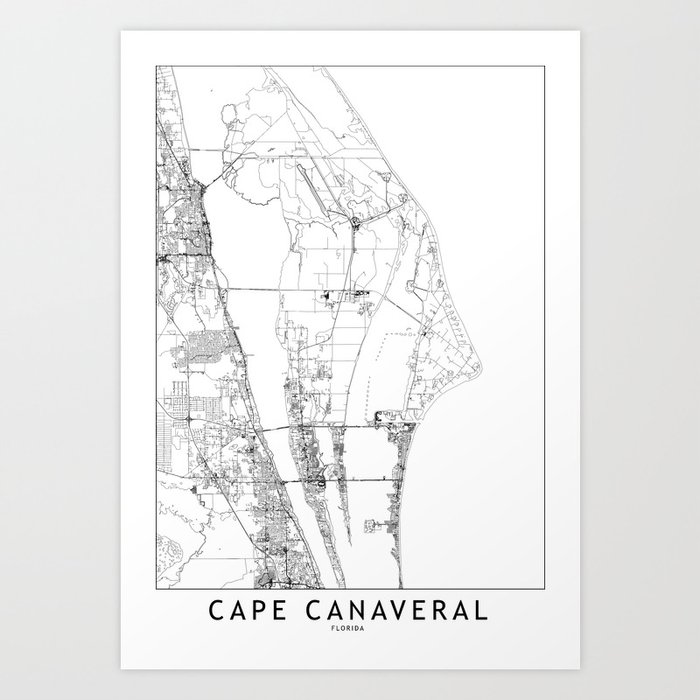 Cape Canaveral White Map Art Print