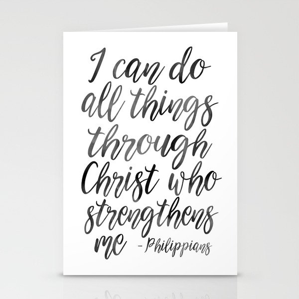 I Can Do All Things Through Christ Who Strengthens Me, Philippians Quote,Christian Art,Bible Verse,H Stationery Cards