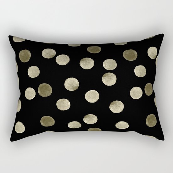 Watercolor . Olive green polka dots on black . Rectangular Pillow