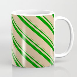 [ Thumbnail: Green & Tan Colored Pattern of Stripes Coffee Mug ]