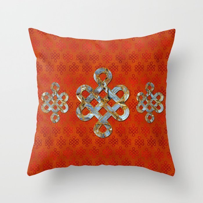 Decorative Marble and Gold Endless Knot symbol Throw Pillow