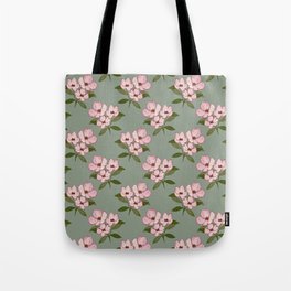 Vintage pink floral with green leaves seamless pattern on green background Tote Bag