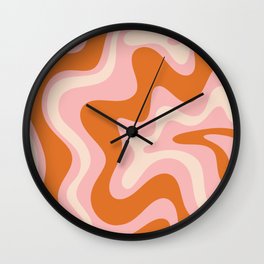 Liquid Swirl Retro Abstract Pattern in Pink Orange Cream Wall Clock