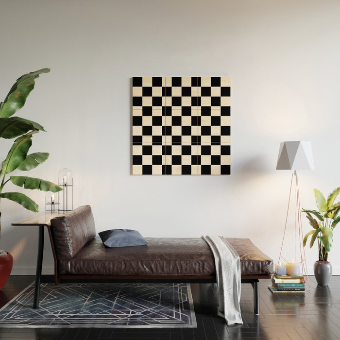 black white checker checkerboard checkers wood wall art by