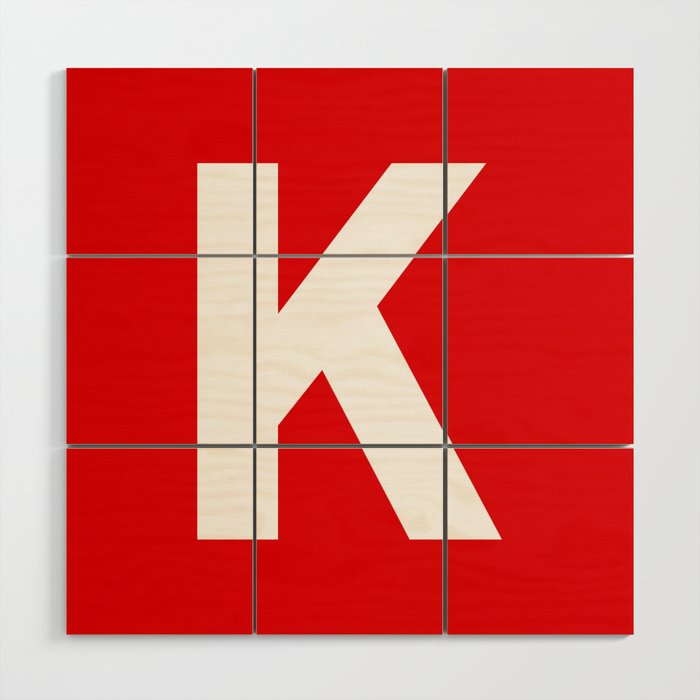 Letter K (White & Red) Wood Wall Art