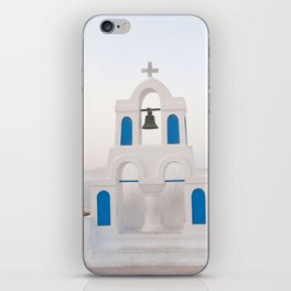 White Blue Bell Tower in Oia Santorini #1 #wall #art #society6 iPhone Skin