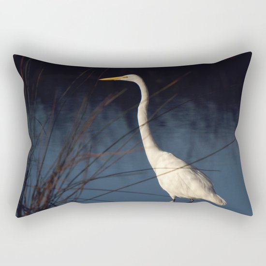 Morning Egret Reflection Rectangular Pillow