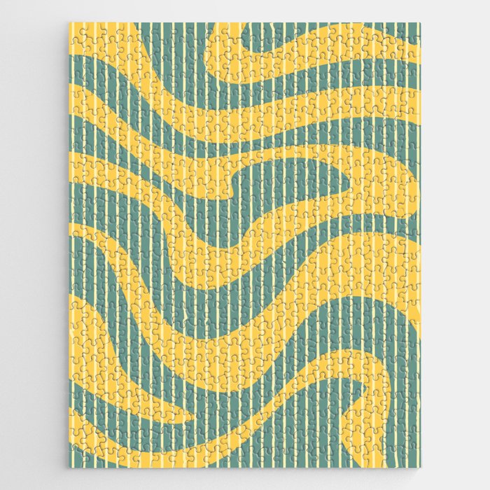 Modern Abstract Pattern 15 Liquid Swirl in Mustard Green Jigsaw Puzzle