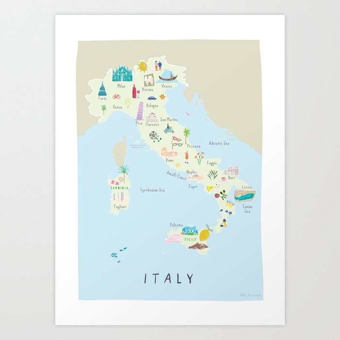 Illustrated Map of Italy Art Print