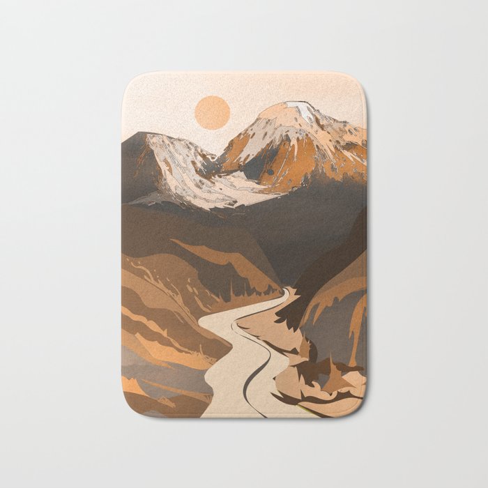 Peaceful Mountain River Sunset Bath Mat