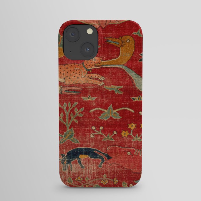 Animal Grotesques Mughal Carpet Fragment Digital Painting iPhone Case