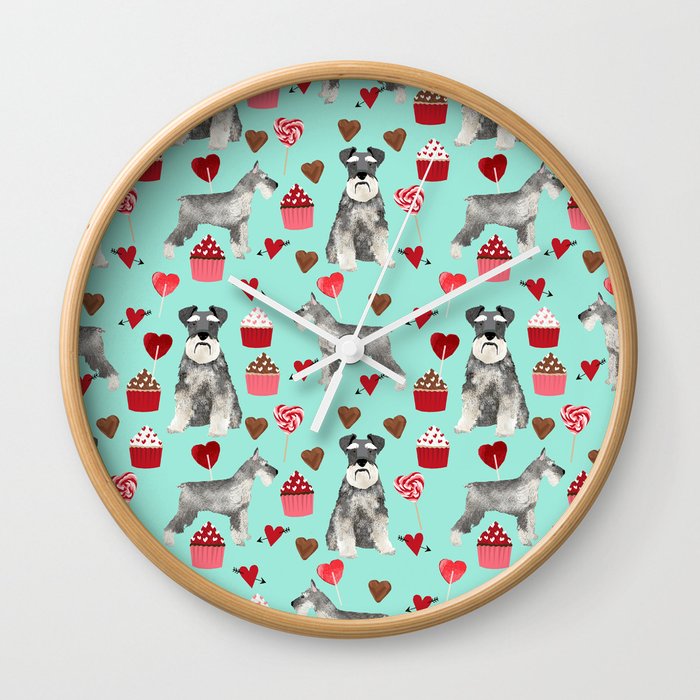 Schnauzer valentines day pet portrait dog breed custom dog art perfect for dog lover Wall Clock