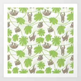 Happy Sloths and Cecropia leaves Art Print