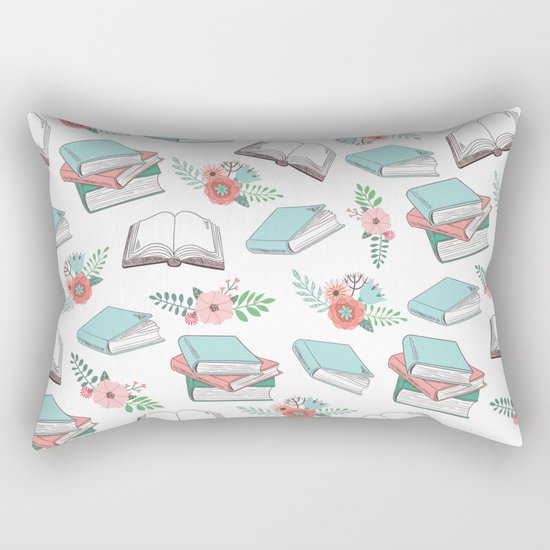 Books & Flowers Print Rectangular Pillow