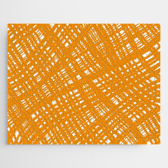 Rough Weave Painted Abstract Burlap Painted Pattern in Ochre Orange Jigsaw Puzzle