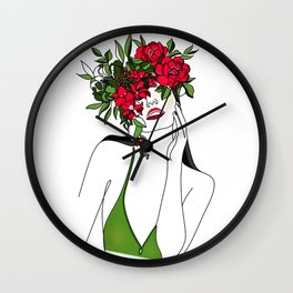 Women face with flower degin Wall Clock