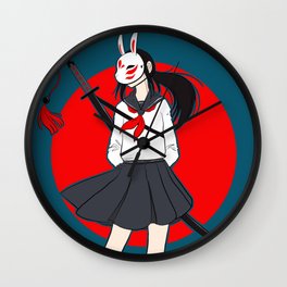 Kitsune Bunny Warrior Wall Clock