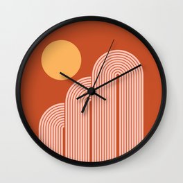 Geometric Lines in Terracotta Rose Gold 14 (Rainbow, Sunrise and Mountains Abstraction) Wall Clock