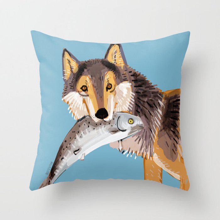 Totem Coastal wolf Vancouver Wolf Throw Pillow