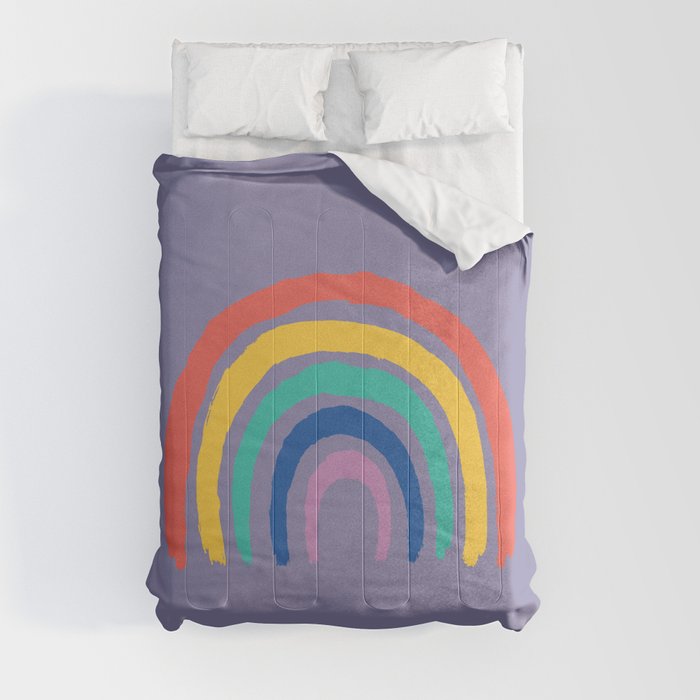 Minimal Rainbow On Very Peri Lavender Comforter
