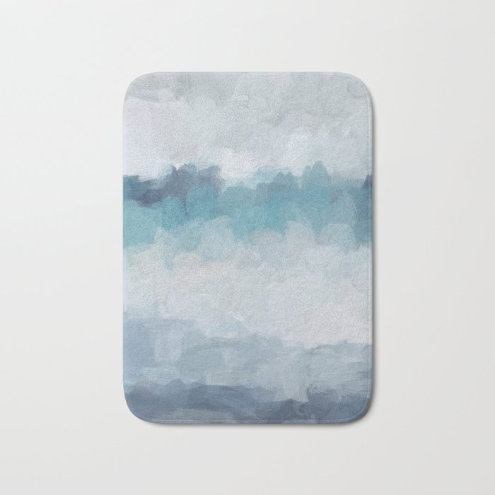 Stormy Seas - Aqua Teal Turquoise Sky Blue White Gray Abstract Art Modern Painting Bath Mat