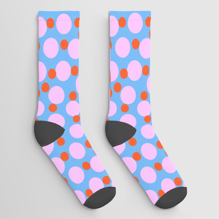 Modern Abstract Bubble Dance Pastel Pink And Blue Polka Dots Retro Modern Cottagecore Cute Pattern Socks