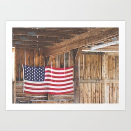 Rural American Flag in a Traditional Rustic Barn Art Print