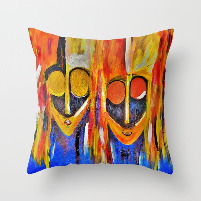 Two African Masquerade Masked Faces Throw Pillow