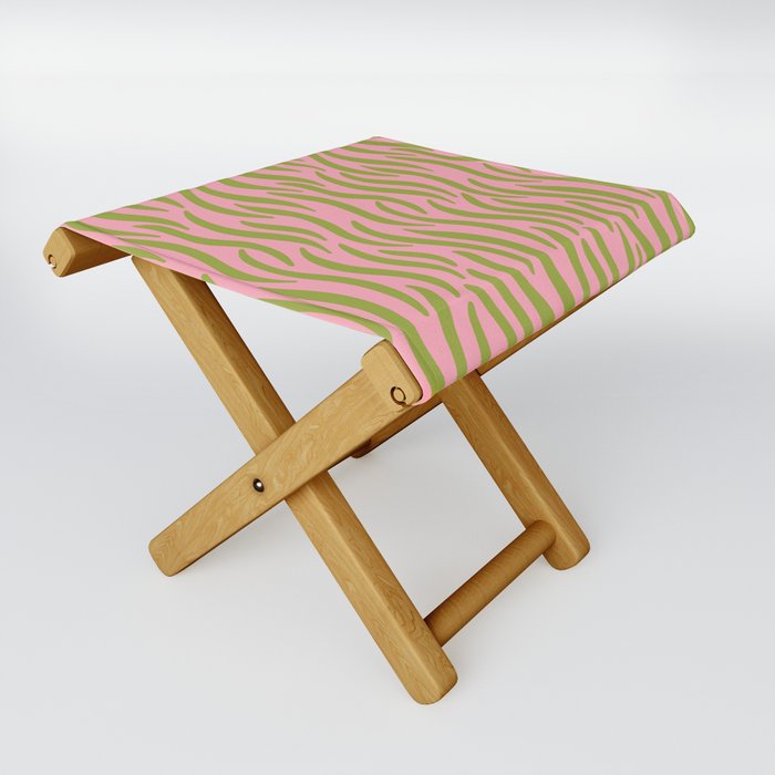 Dancing Zebra Lines - pink and green  Folding Stool