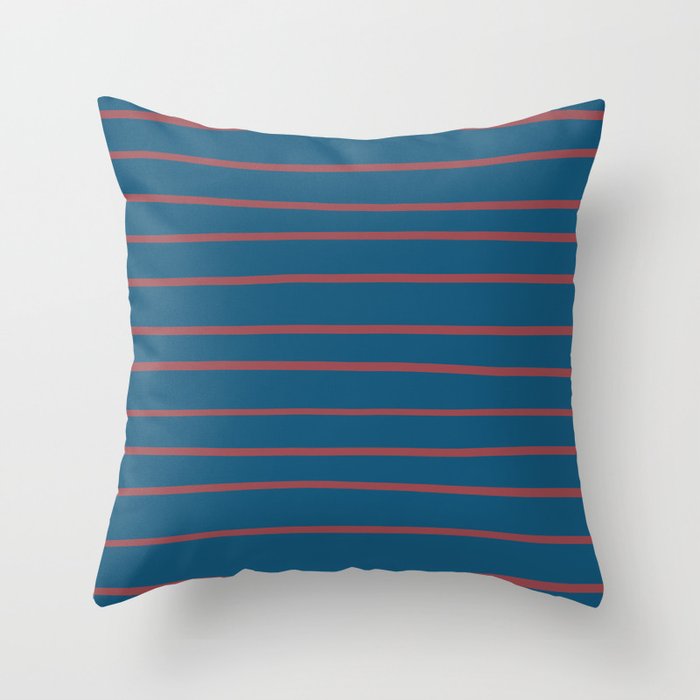 Red Dark Blue Horizontal Stripe Pattern 2021 Color of the Year Passionate and Long Horizon Throw Pillow