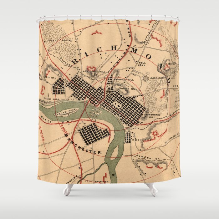 Vintage Richmond Va Rebel Defense Map 1864 Shower Curtain By