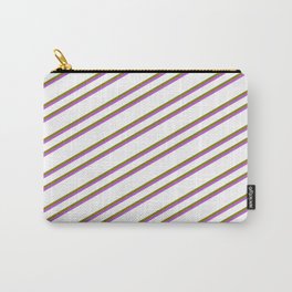 [ Thumbnail: White, Green & Orchid Colored Pattern of Stripes Carry-All Pouch ]