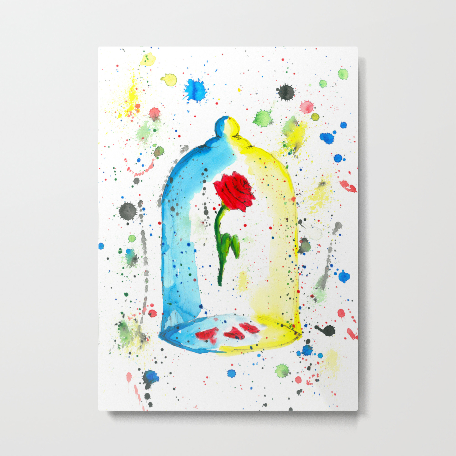 Rose Beauty And The Beast Watercolor Painting Metal Print By