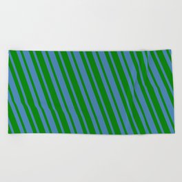 [ Thumbnail: Blue and Green Colored Lines Pattern Beach Towel ]