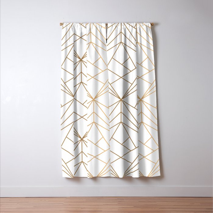 Geometric Gold Pattern With White Shimmer Blackout Curtain By